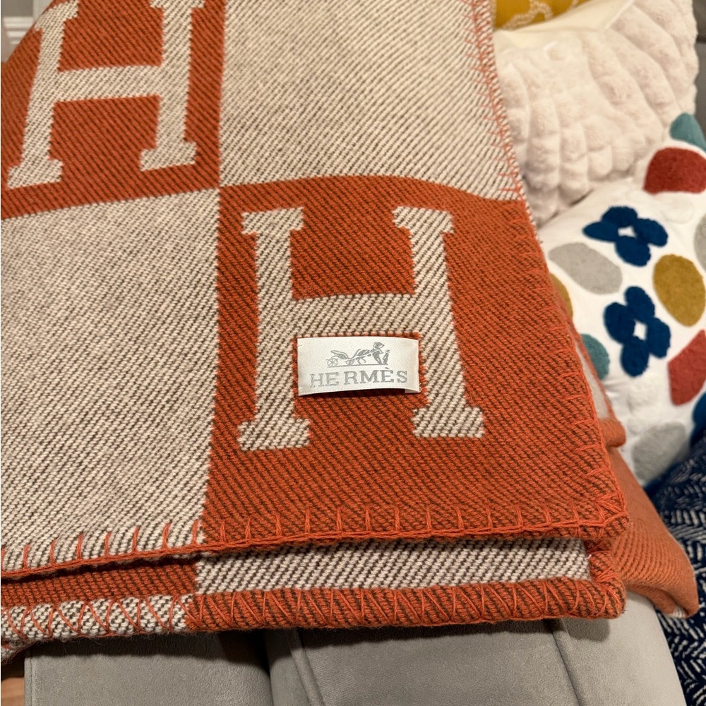 Hermes Orange and Cream Throw Blanket